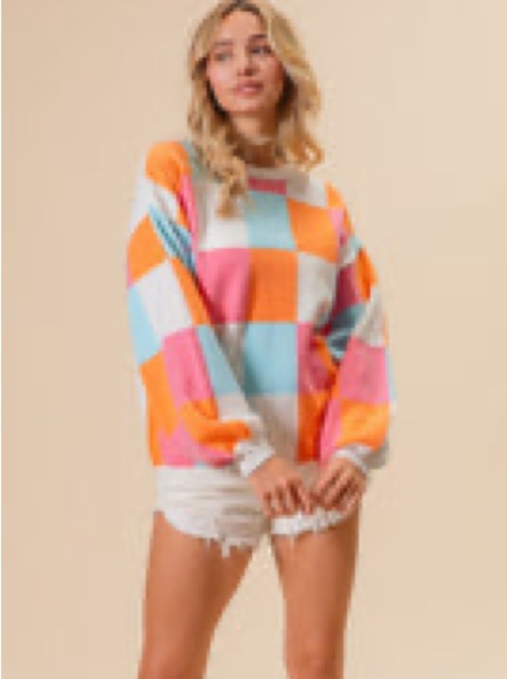 BIBI Multicolored Checkered Wool Blend Sweater Sz M NWT - Picture 2 of 11